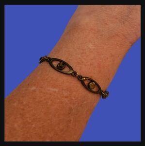 3/$30 VTG Bronze Oval Link Crystal Lobster Claw Clasp Bracelet